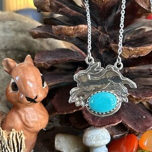 925 Sterling Whimsical rabbit Kingman turquoise necklace